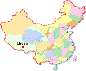 Mapa de Ubicación de Lhasa en China